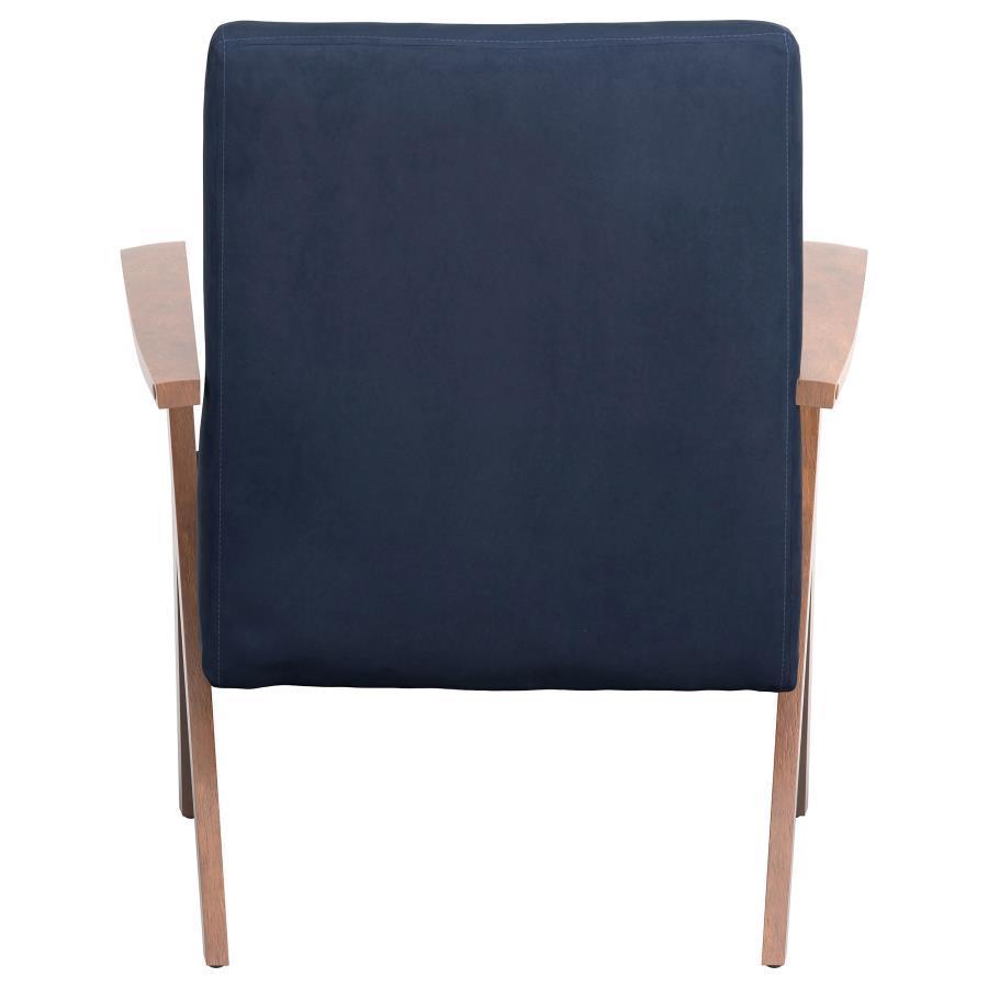 CoasterEssence - Cheryl - Wooden Arms Accent Chair - Dark Blue And Walnut - 5th Avenue Furniture