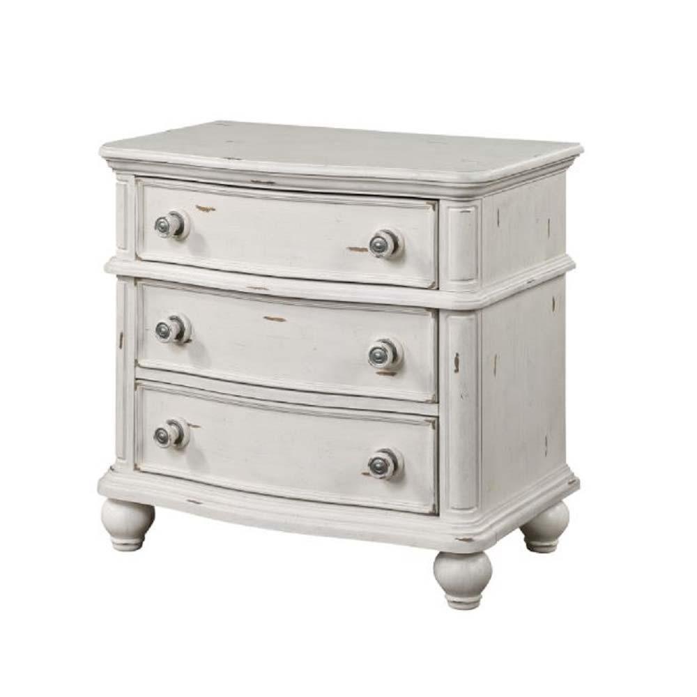 ACME - Jaqueline - Nightstand - Light Gray Linen & Antique White Finish - 5th Avenue Furniture