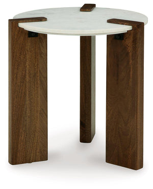 Signature Design by Ashley® - Isanti - White / Brown - Round End Table - 5th Avenue Furniture