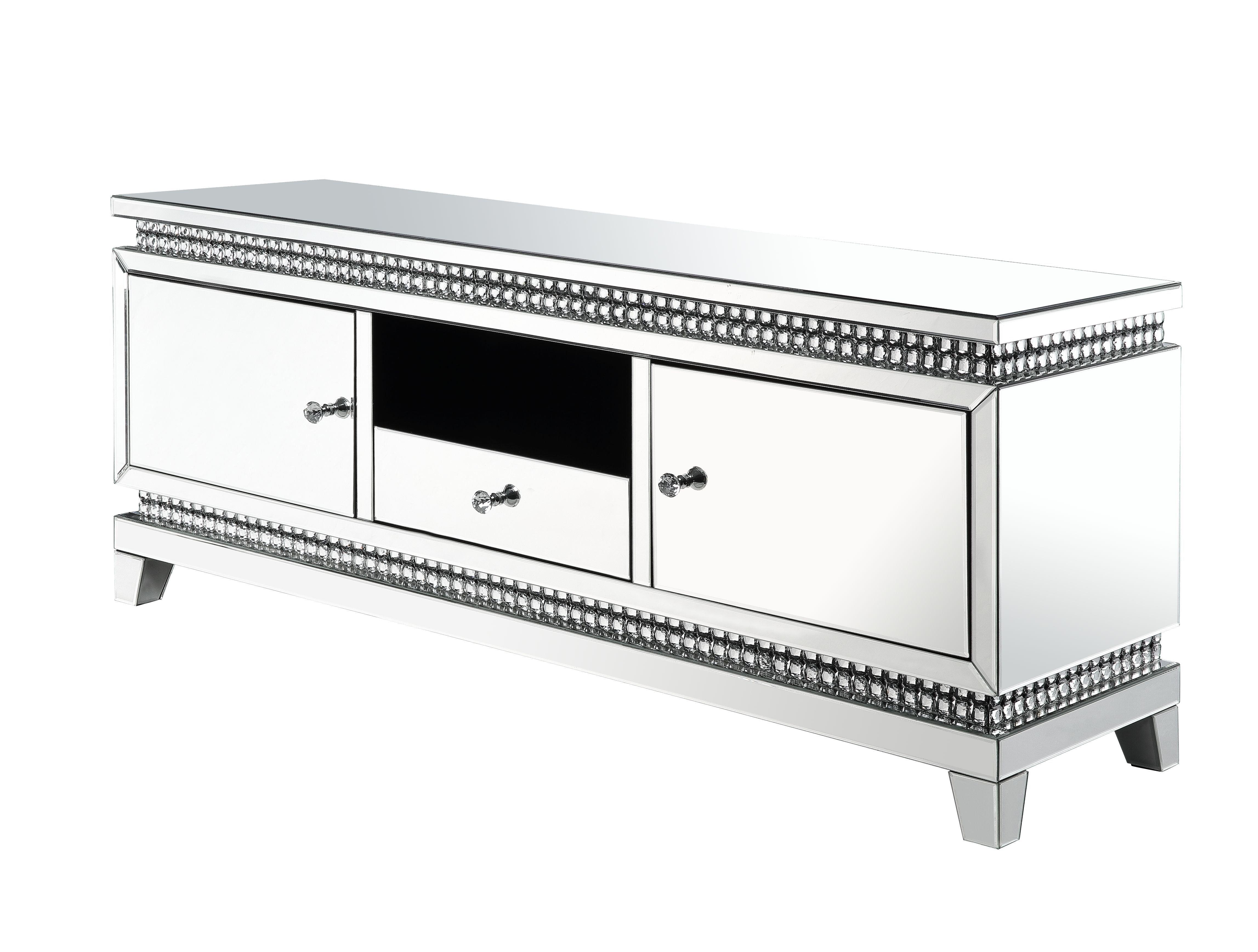 ACME - Lotus - TV Stand - Mirrored & Faux Crystals - 5th Avenue Furniture