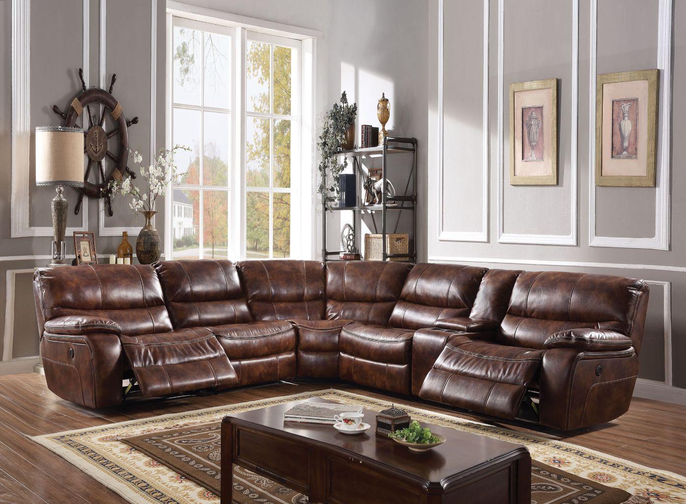 ACME - Brax - Sectional Sofa - 2-Tone Brown Leather-Gel - 5th Avenue Furniture