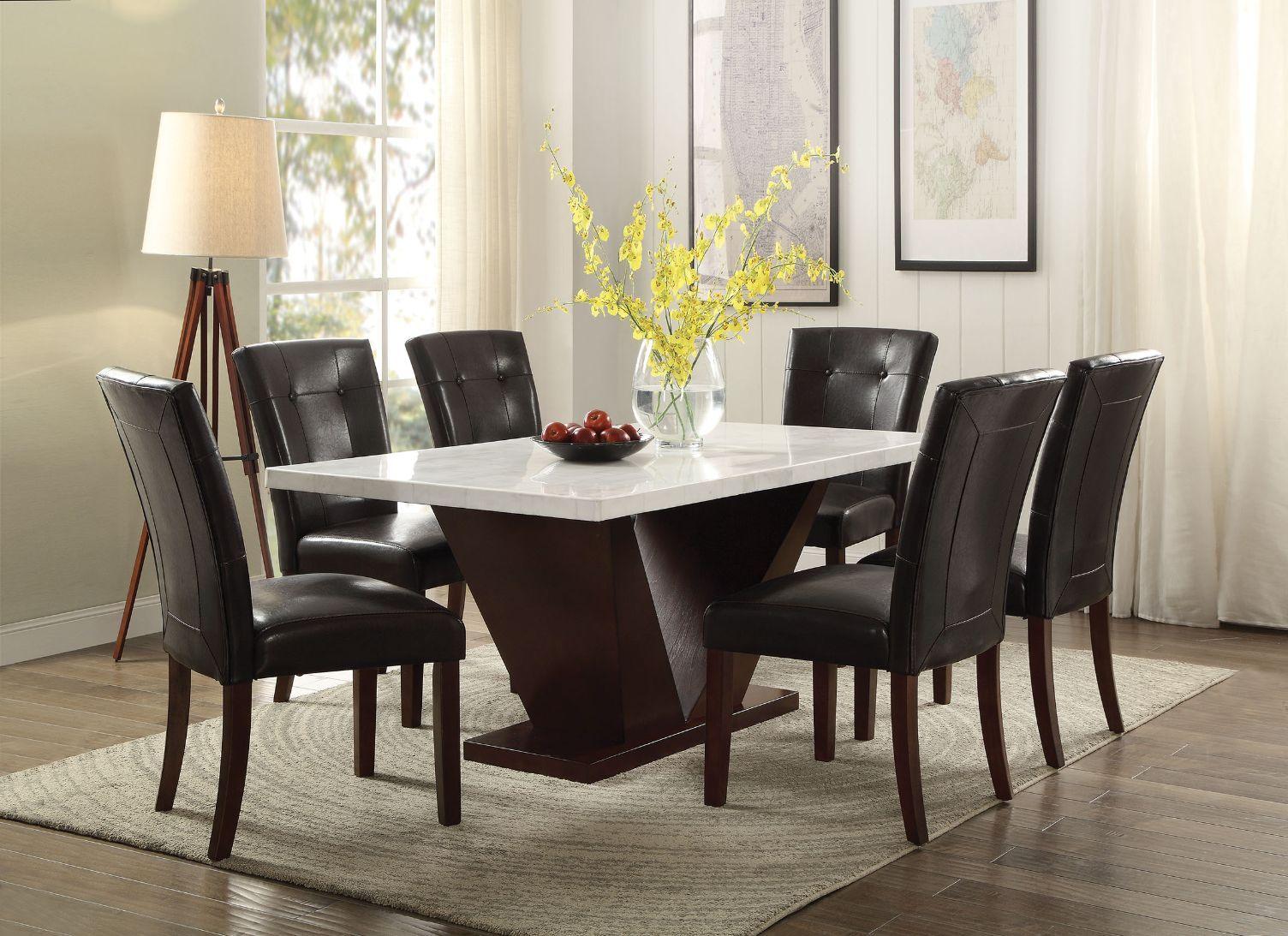 ACME - Forbes - Dining Table - White Marble & Walnut - 5th Avenue Furniture