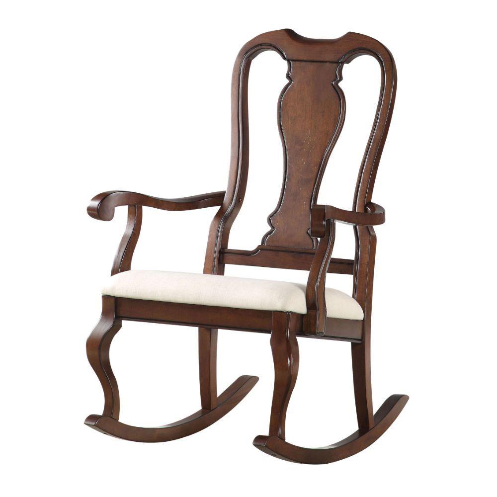 ACME - Sheim - Rocking Chair - Beige Fabric & Cherry - 5th Avenue Furniture