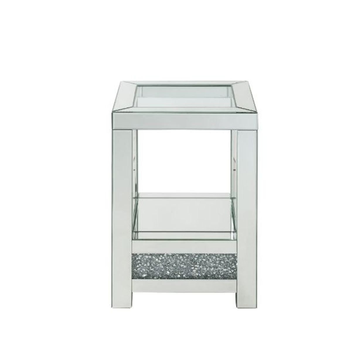 ACME - Noralie - End Table - Mirrored & Faux Diamonds - 24" - 5th Avenue Furniture