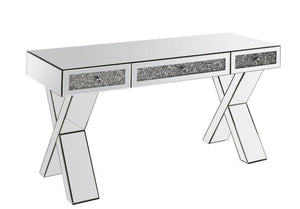 ACME - Noralie - Writing Desk - Clear Glass, Mirrored & Faux Diamonds - 32" - 5th Avenue Furniture
