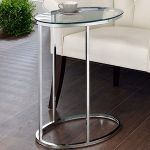 CoasterEveryday - Kyle - Oval Snack Table - Chrome And Clear - 5th Avenue Furniture