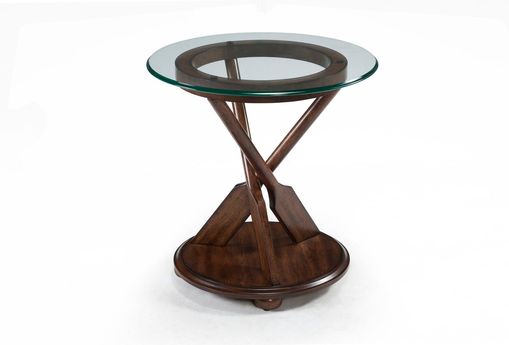 Magnussen Furniture - Beaufort - Round End Table With Base And Glass Top - Dark Oak - 5th Avenue Furniture