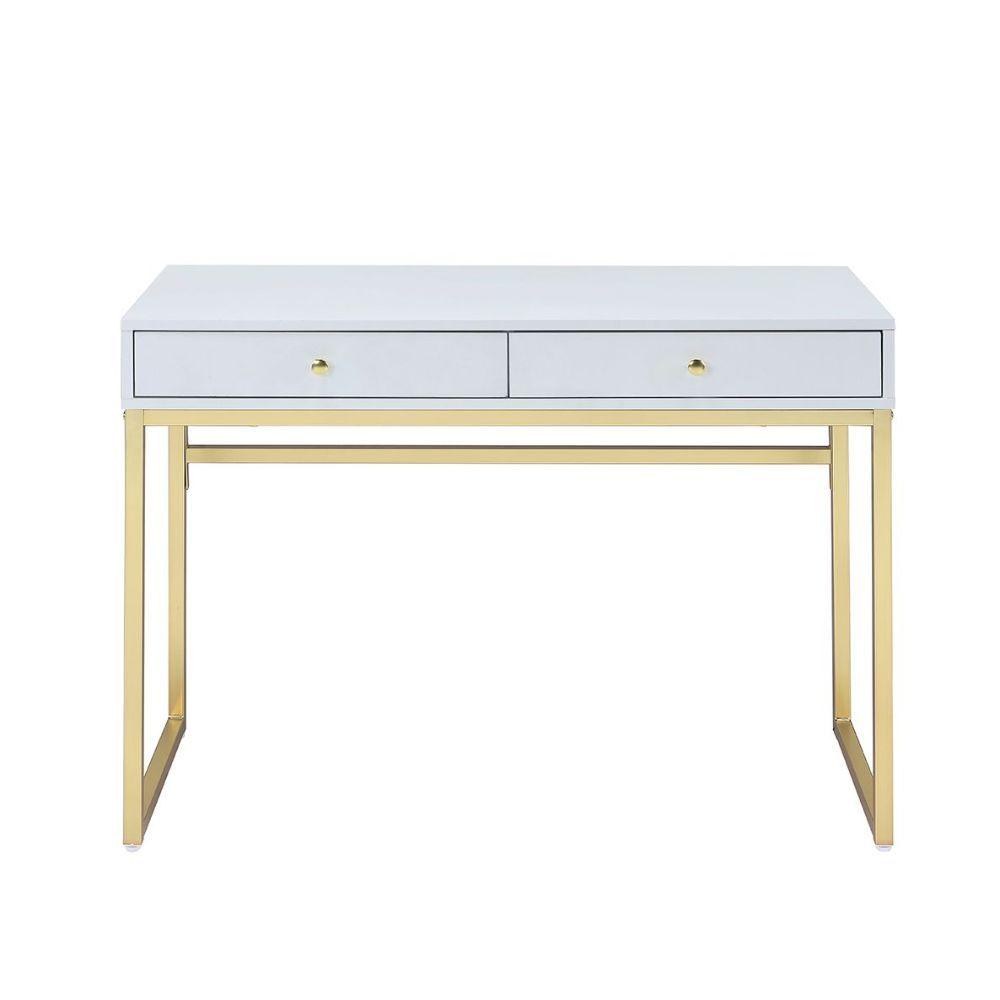 ACME - Coleen - Desk - White & Brass - 5th Avenue Furniture