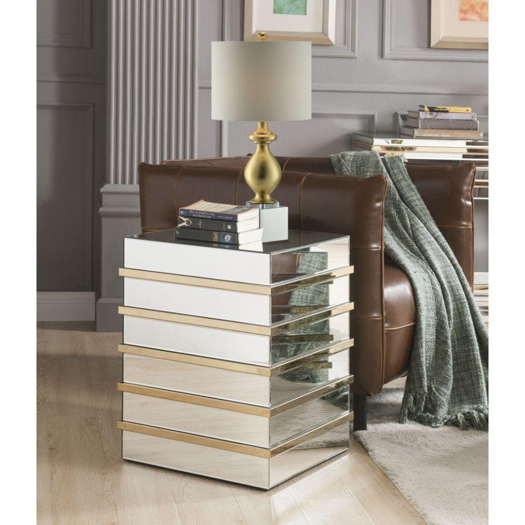 ACME - Osma - End Table - Mirrored & Gold - 5th Avenue Furniture