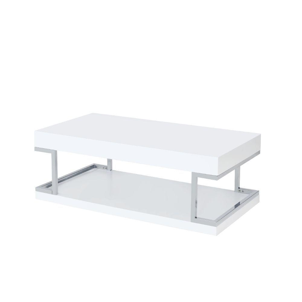 ACME - Aspers Coffee Table - White High Gloss & Chrome - 5th Avenue Furniture