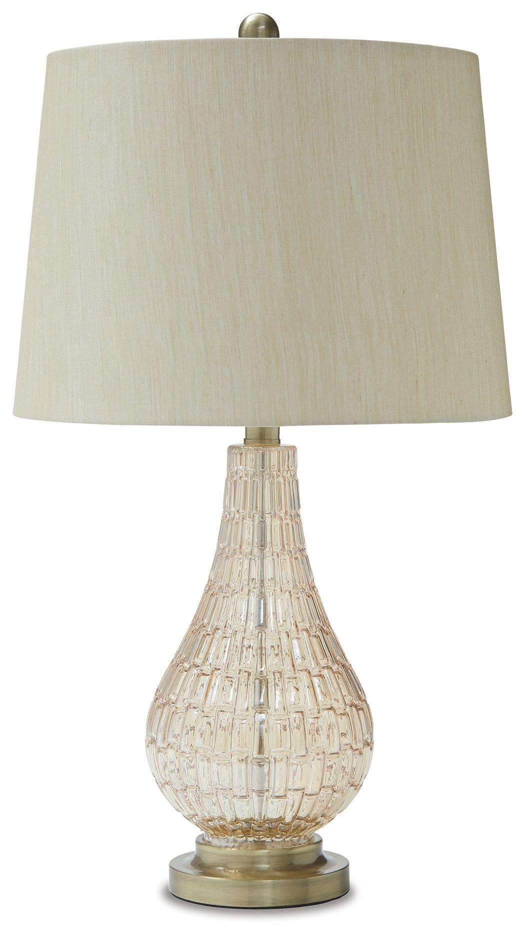 Ashley Furniture - Latoya - Beige - Glass Table Lamp - 5th Avenue Furniture