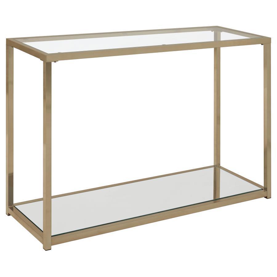 CoasterEssence - Cora - Sofa Table With Mirror Shelf - Chocolate Chrome - 5th Avenue Furniture