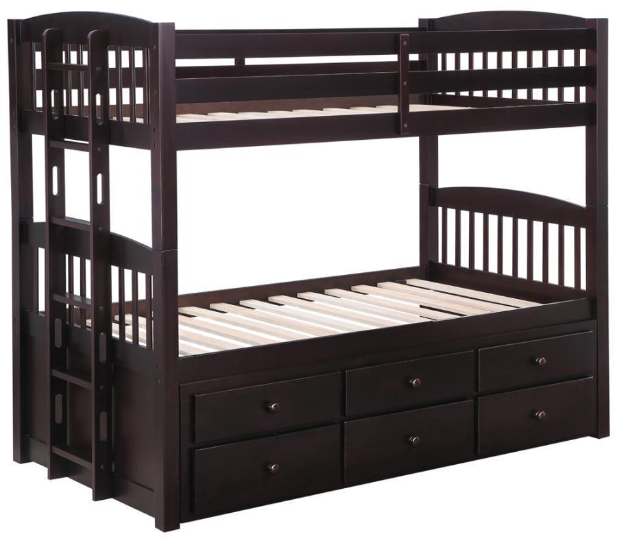 CoasterElevations - Kensington - Twin Over Twin Bunk Bed With Trundle - Cappuccino - 5th Avenue Furniture