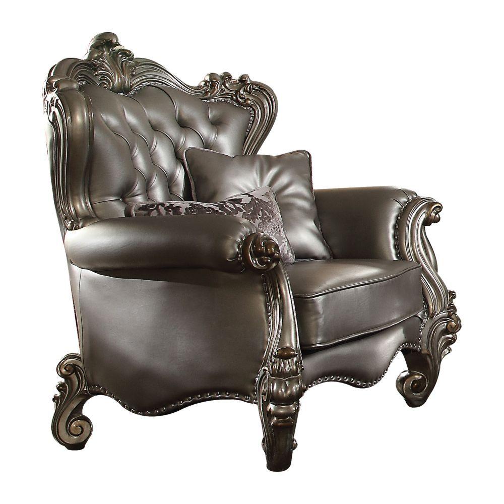 ACME - Versailles - Chair - Silver PU & Antique Platinum - 5th Avenue Furniture