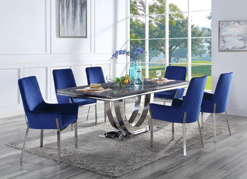 ACME - Cambrie - Side Chair (Set of 2) - Blue Velvet & Mirrored Silver Finish - 5th Avenue Furniture