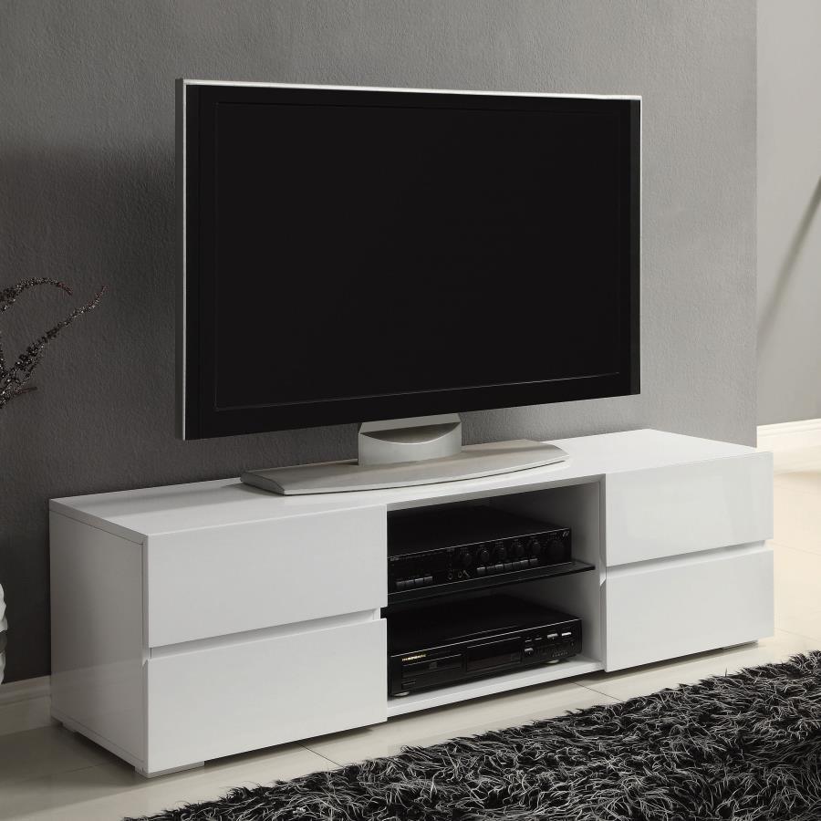 CoasterEssence - Galvin - 4-Drawer TV Console Glossy - White - 5th Avenue Furniture