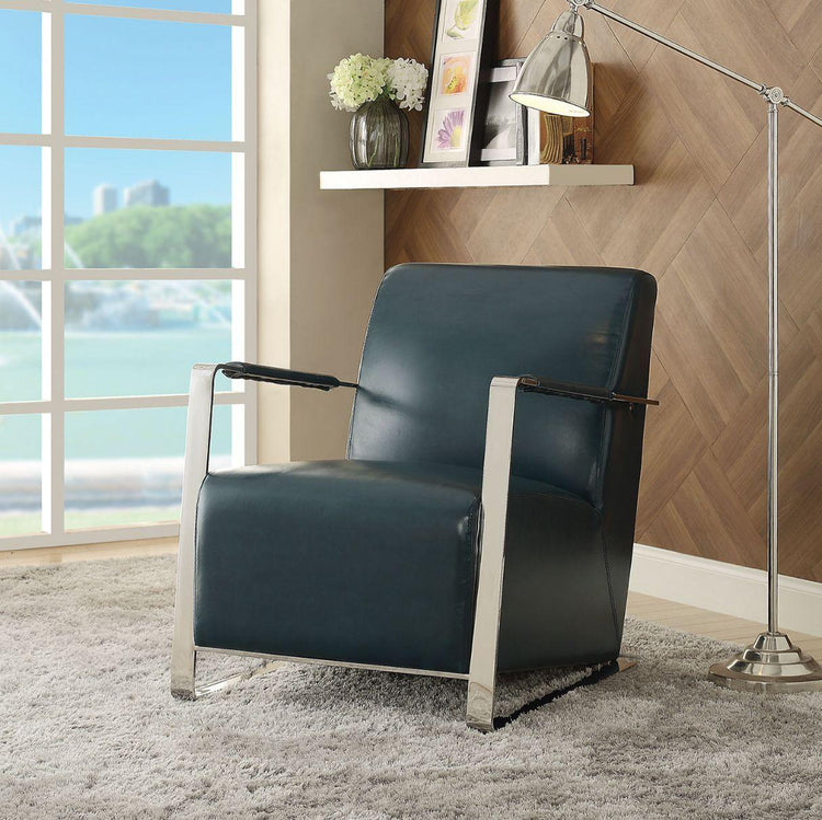 ACME - Rafael - Accent Chair - Teal PU & Stainless Steel - 5th Avenue Furniture