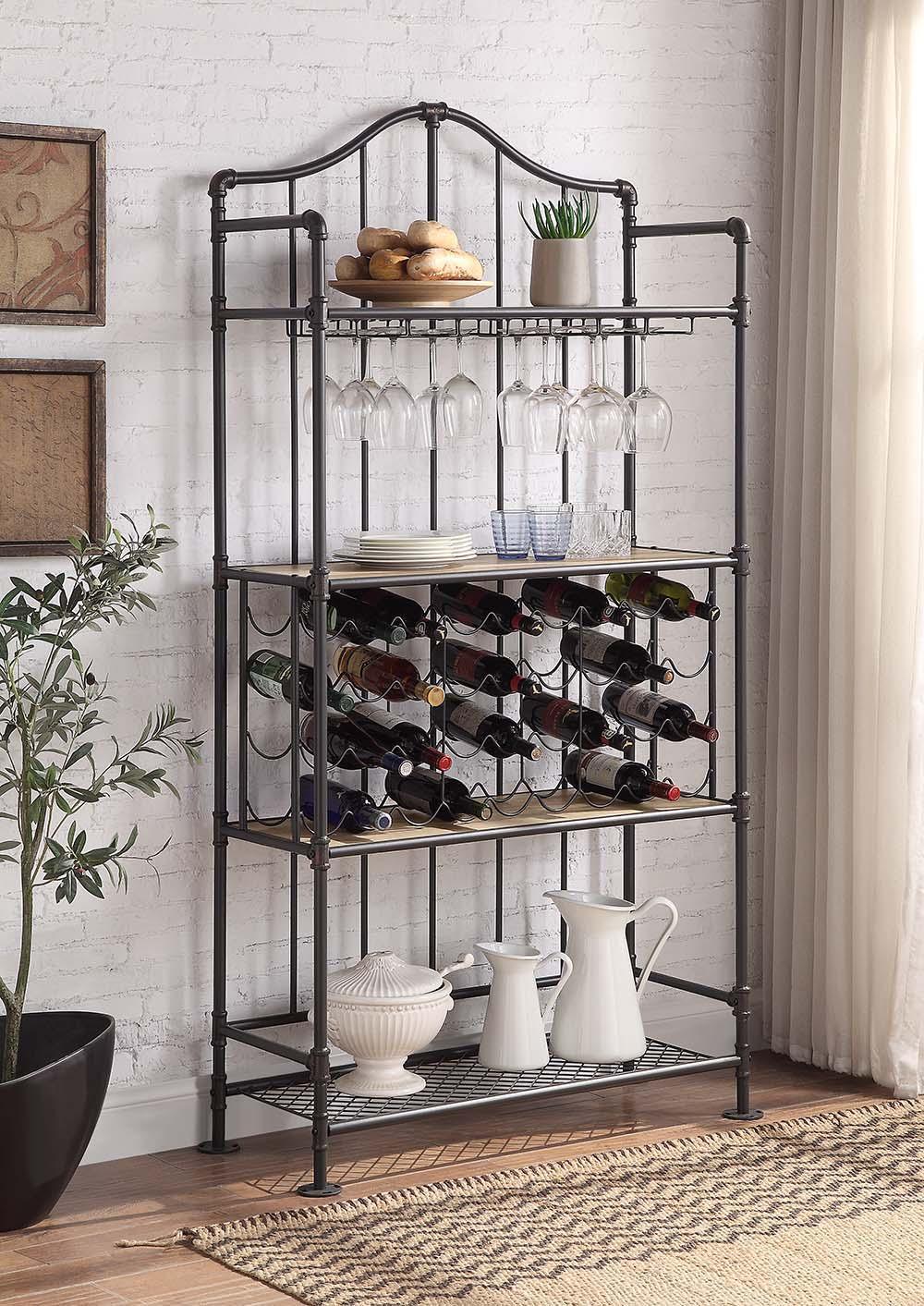 ACME - Edina - Wine Cabinet - Oak & Sandy Black Finish - 5th Avenue Furniture