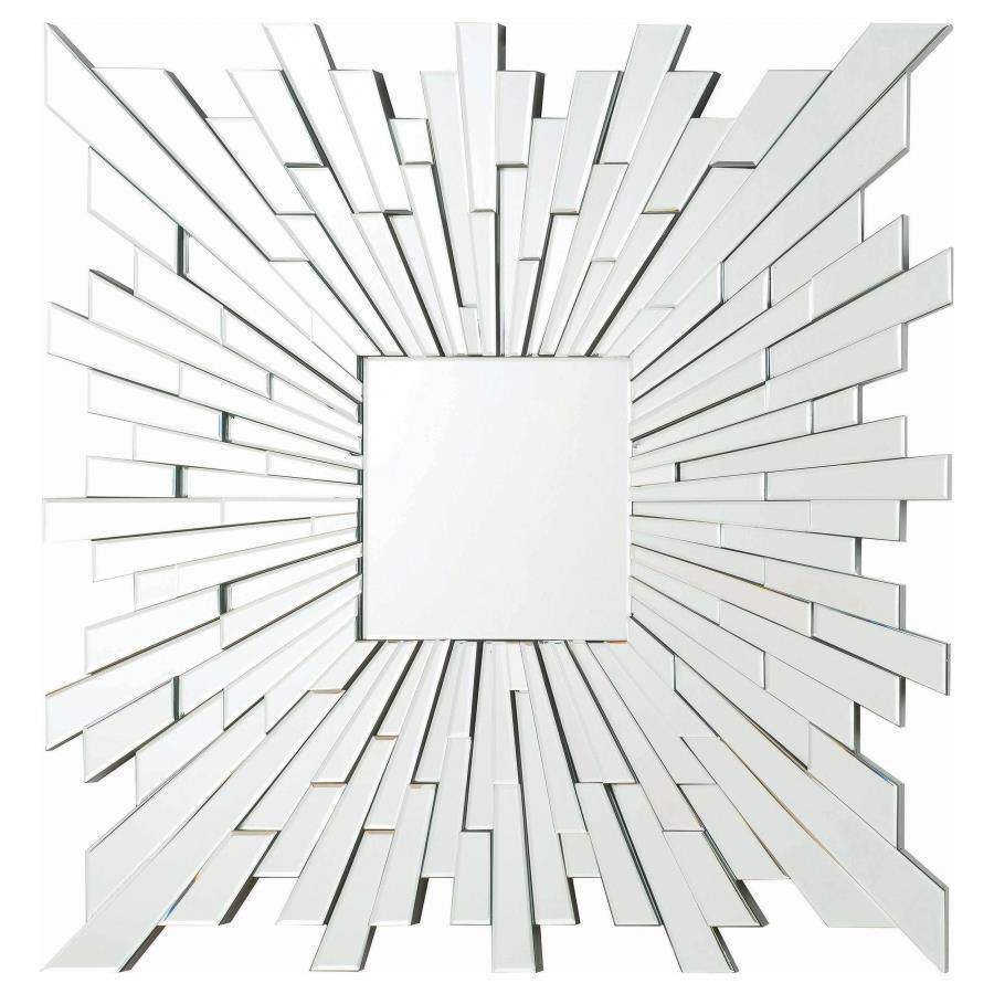 CoasterEssence - Brantley - Square Sunburst Wall Mirror - Silver - 5th Avenue Furniture