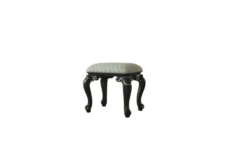 ACME - House - Delphine - Stool - Two Tone Ivory Fabric & Charcoal Finish - 5th Avenue Furniture