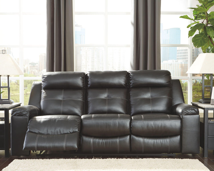 Ashley Furniture - Kempten - Black - Reclining Sofa - 5th Avenue Furniture