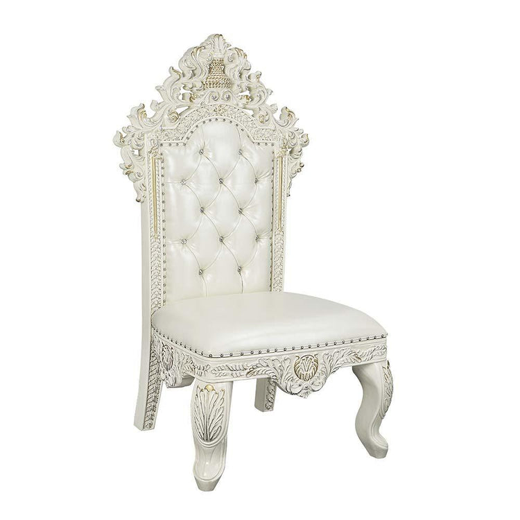 ACME - Adara - Side Chair (Set of 2) - White PU & Antique White Finish - 5th Avenue Furniture