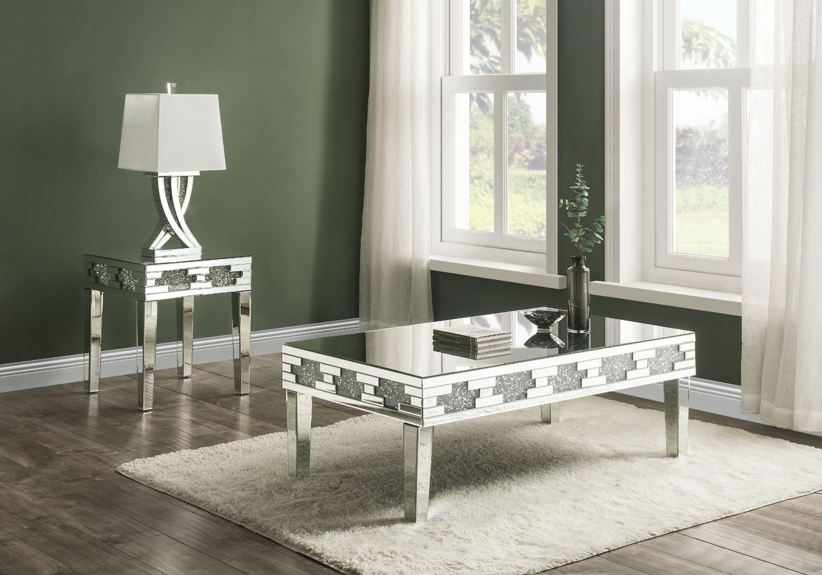 ACME - Noralie - Coffee Table - Mirrored & Faux Stones - 5th Avenue Furniture