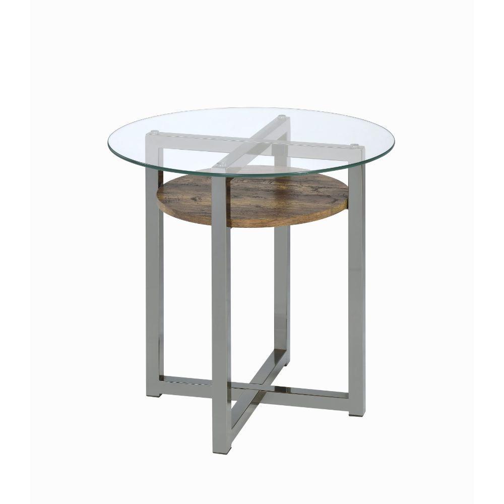 ACME - Janette - End Table - Weathered Oak, Black Nickel & Clear Glass - 5th Avenue Furniture