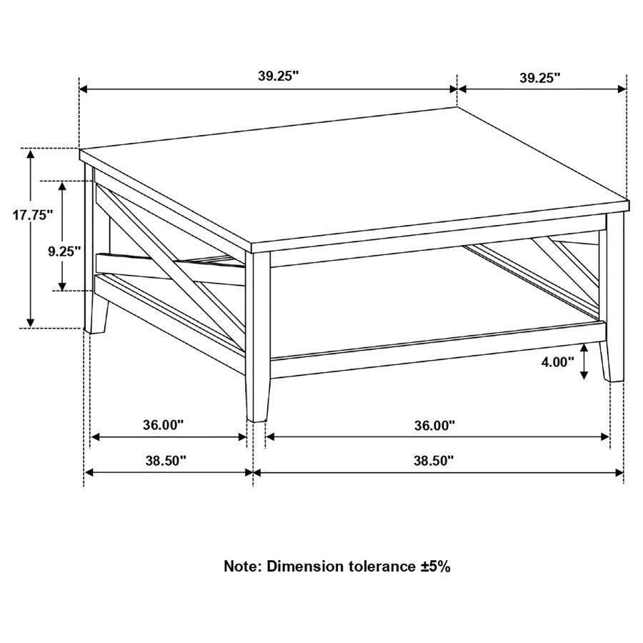 Coaster Fine Furniture - Maisy - Square Wooden Coffee Table With Shelf - Brown And White - 5th Avenue Furniture