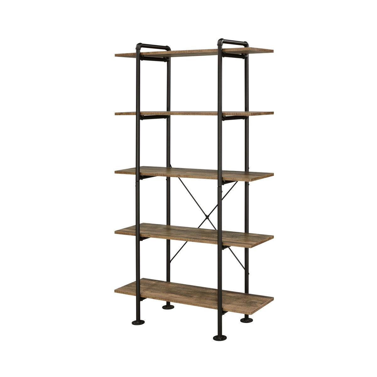 ACME - Nefo - Bookshelf - Rustic Oak & Black Finish - 5th Avenue Furniture