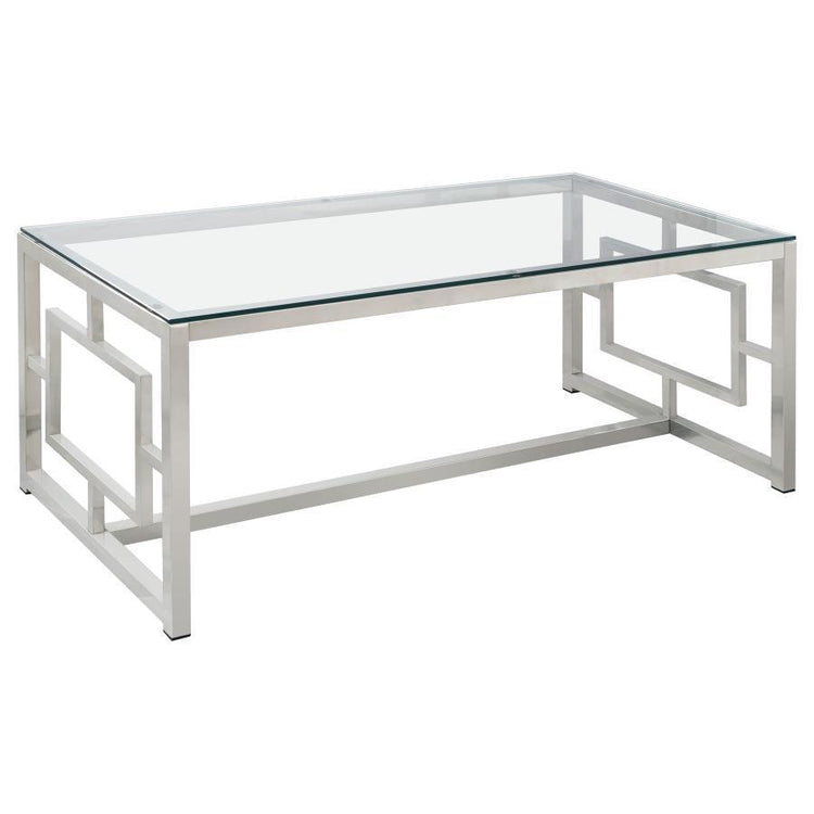 CoasterEssence - Merced - Rectangle Glass Top Coffee Table - Nickel - 5th Avenue Furniture