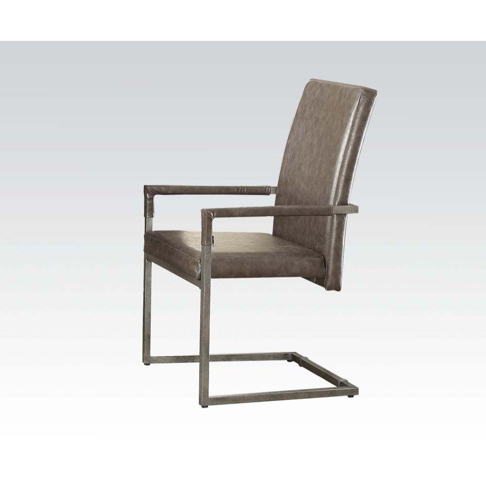 ACME - Lazarus - Chair (Set of 2) - Vintage Gray PU & Antique Silver - 5th Avenue Furniture