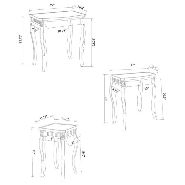 CoasterElevations - Daphne - 3 Piece Curved Leg Nesting Tables WArm - Brown - 5th Avenue Furniture