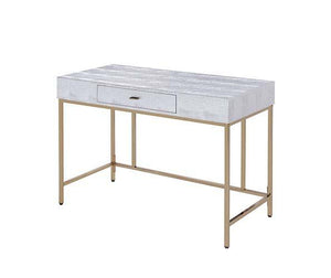 ACME - Piety - Vanity Desk - Silver PU & Champagne Finish - 5th Avenue Furniture