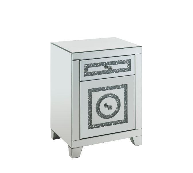 ACME - Noralie - Accent Table With Storage Drawers - Mirrored & Faux Diamonds - 26" - 5th Avenue Furniture