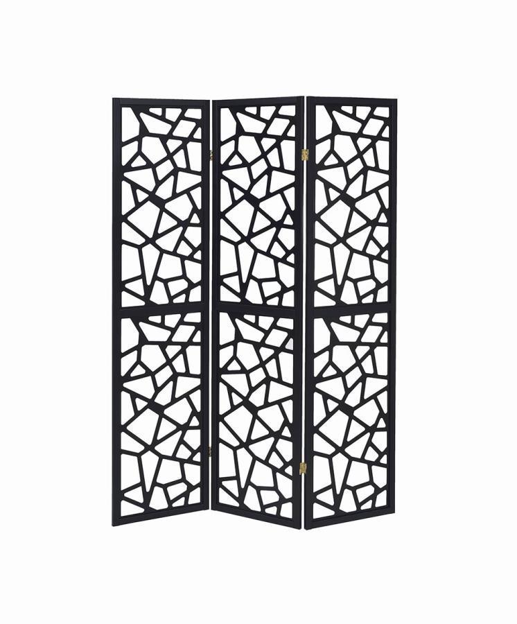 CoasterEveryday - Nailan - 3-panel Open Mosaic Pattern Room Divider - Black - 5th Avenue Furniture