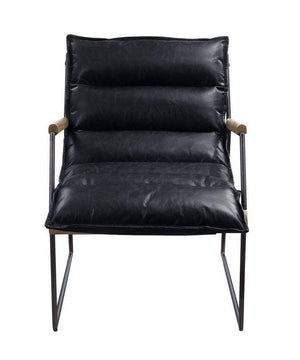 ACME - Luberzo - Accent Chair - Distress Espresso Top Grain Leather & Matt Iron Finish - 5th Avenue Furniture