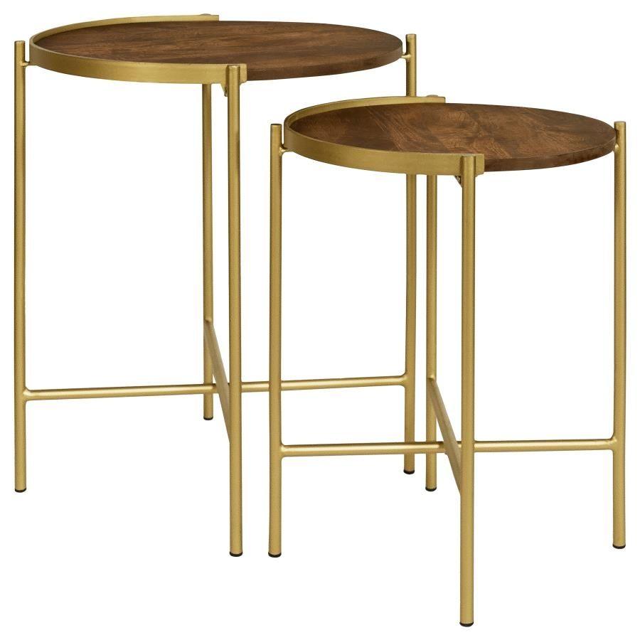 Coaster Fine Furniture - Malka - 2 Piece Round Nesting Table - Dark Brown And Gold - 5th Avenue Furniture