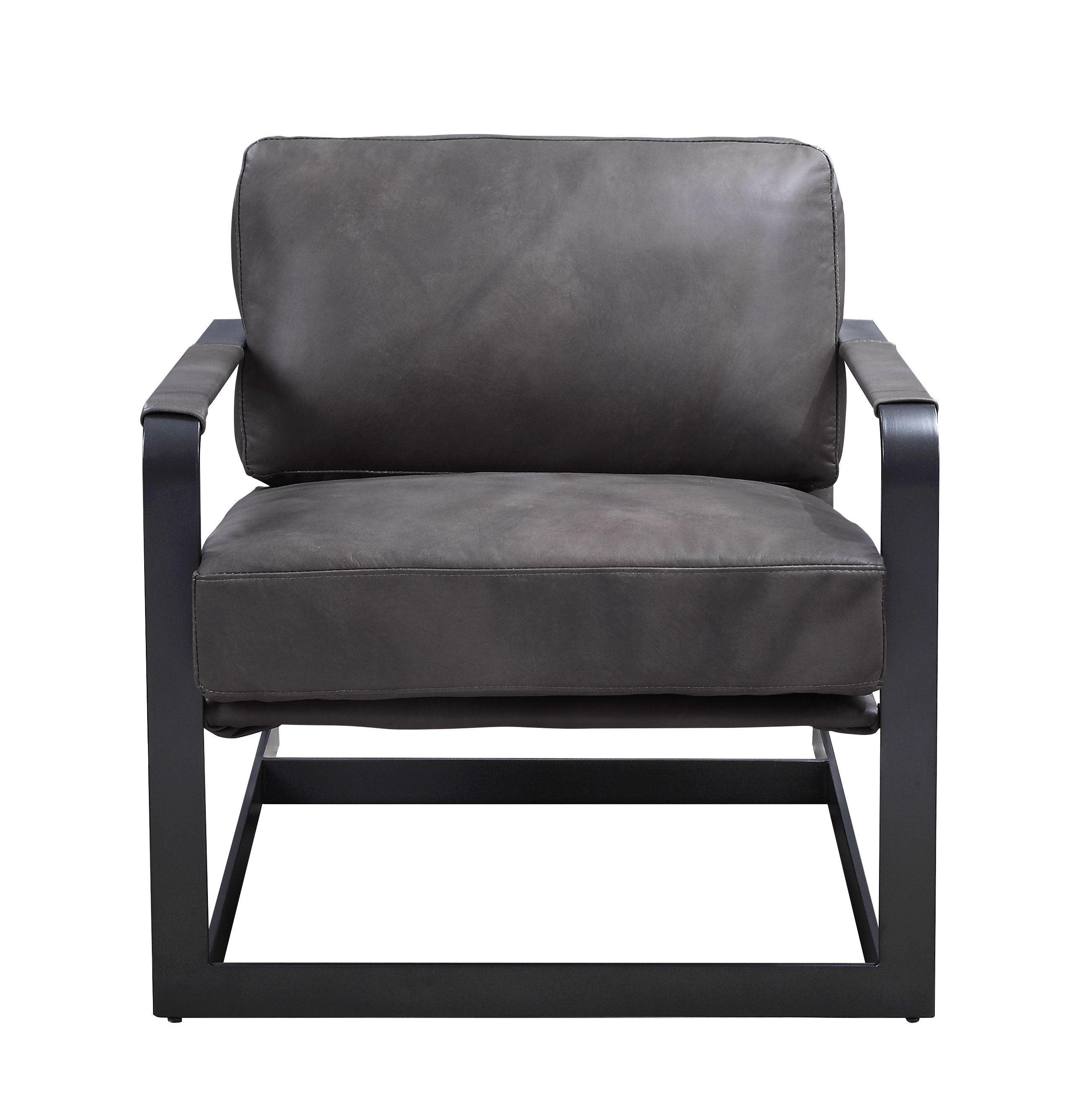 ACME - Locnos - Accent Chair - Gray Top Grain Leather & Black Finish - 5th Avenue Furniture