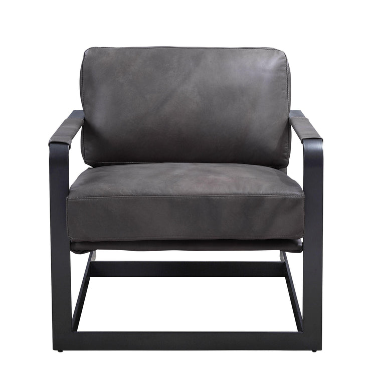 ACME - Locnos - Accent Chair - Gray Top Grain Leather & Black Finish - 5th Avenue Furniture