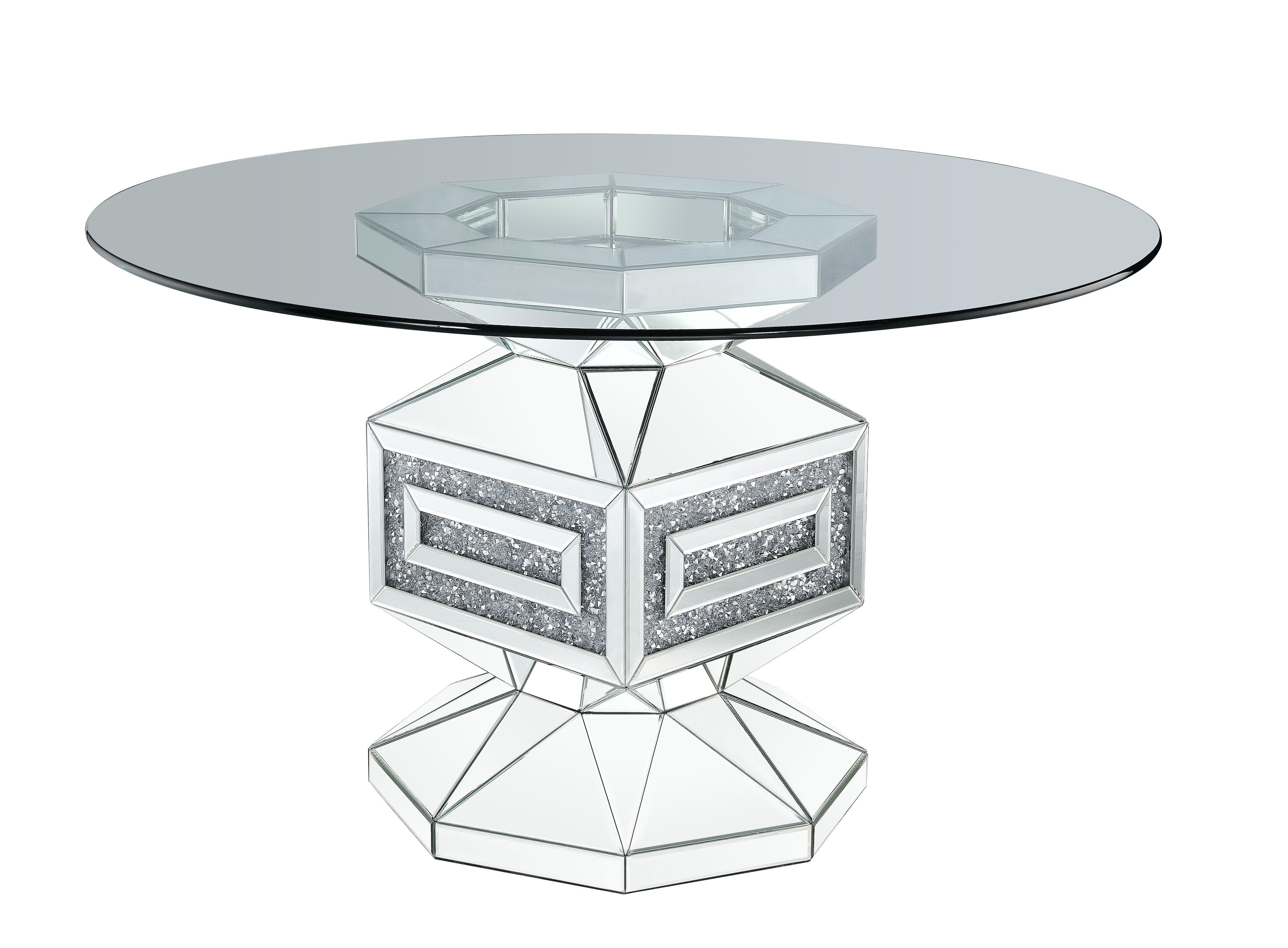 ACME - Noralie - Dining Table - Clear Glass, Mirrored & Faux Diamonds - 30" - 5th Avenue Furniture