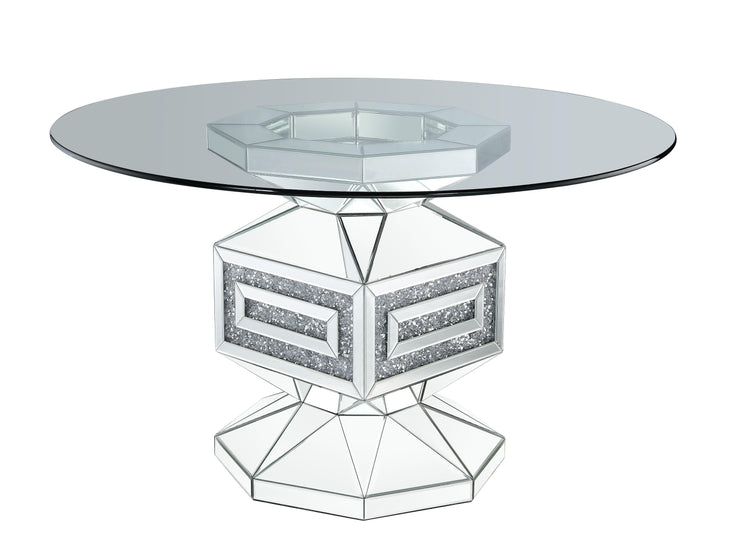 ACME - Noralie - Dining Table - Clear Glass, Mirrored & Faux Diamonds - 30" - 5th Avenue Furniture