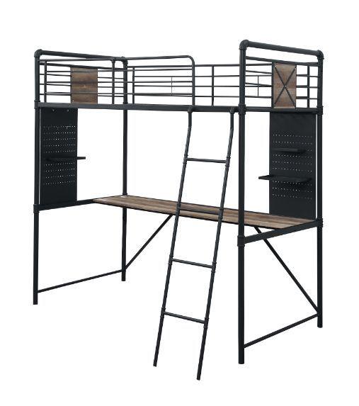 ACME - Cordelia - Twin Loft Bed - Antique Oak, Sandy Black & Dark Bronze Hand-Brushed Finish - 78" - 5th Avenue Furniture