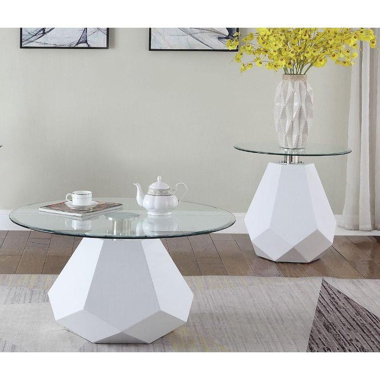 ACME - Chara - Coffee Table - White High Gloss & Clear Glass - 5th Avenue Furniture