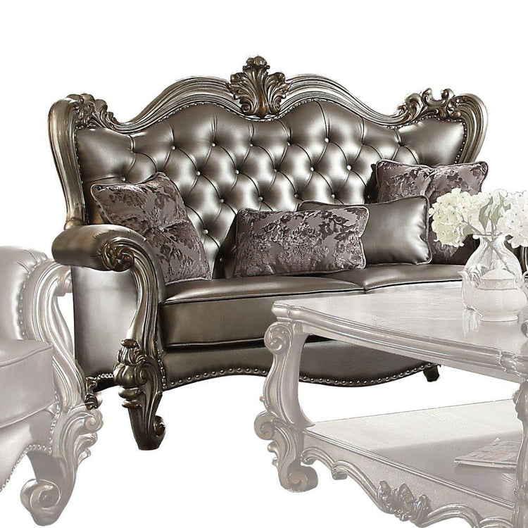 ACME - Versailles - Loveseat - Silver PU & Antique Platinum - 5th Avenue Furniture