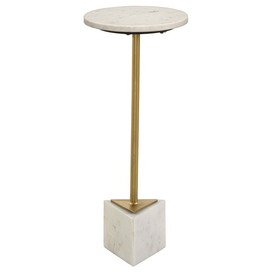 Coaster Fine Furniture - Fulcher - Round Metal Side Table - White And Gold - 5th Avenue Furniture