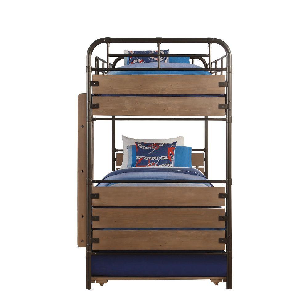 ACME - Adams - Twin Over Twin Bunk Bed & Trundle - Antique Oak & Gunmetal - 5th Avenue Furniture