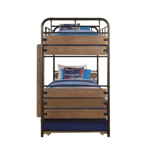 ACME - Adams - Twin Over Twin Bunk Bed & Trundle - Antique Oak & Gunmetal - 5th Avenue Furniture