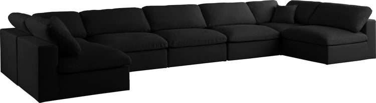 Meridian Furniture - Plush - Velvet Standart Comfort Modular Sectional 6 Piece - Black - 5th Avenue Furniture
