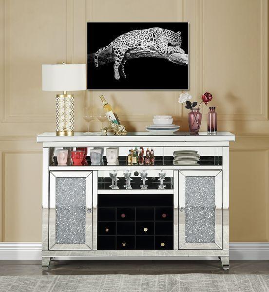 ACME - Noralie - Wine Cabinet - Mirrored & Faux Diamonds - 41" - 5th Avenue Furniture